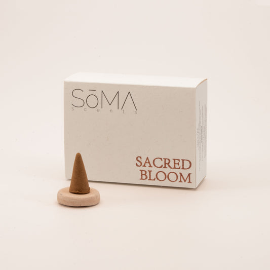 Sacred Bloom incense cones in an eco-friendly box